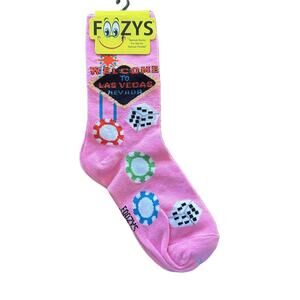 NWT Foozys Pink Las Vegas Theme Welcome Sign Dice Poker Chips Crew Socks Womens